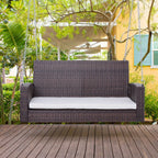 Espresso Wicker Porch Swing 7ft Hanging Chain with Cream Padded Cushion