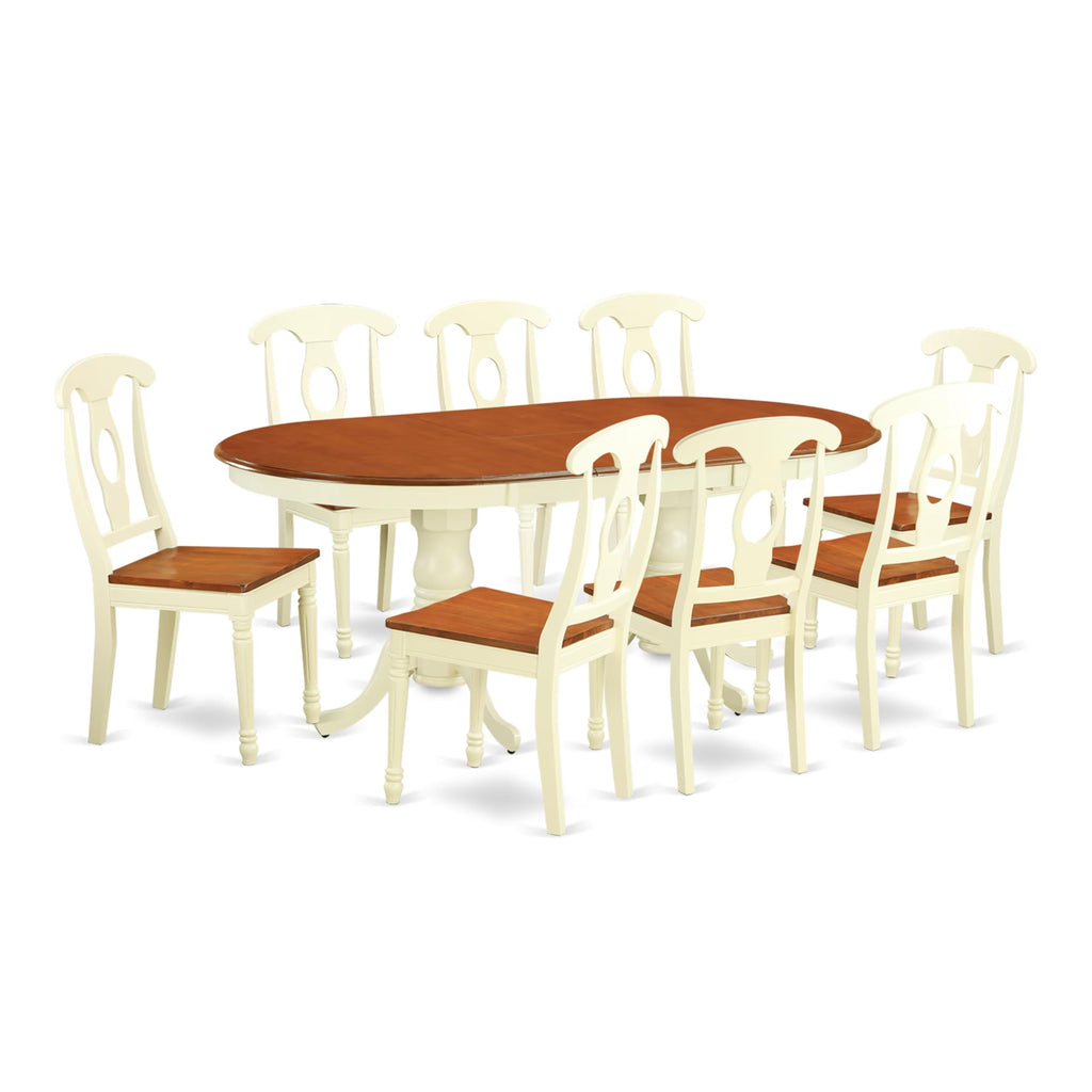 East West Furniture PLKE9-WHI-W 9-Piece Oval Dining Table Set for 8 – Cherry & Buttermilk Finish