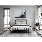Full size Farmhouse Black Metal Bed Frame with Rounded Headboard Footboard