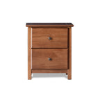Farmhouse Solid Pine Wood 2 Drawer Nightstand in Walnut Finish