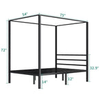 Full size Modern Four Poster Metal Canopy Bed in Black Finish