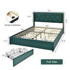 Full Size Green/Gold Linen Headboard 4 Drawer Storage Platform Bed