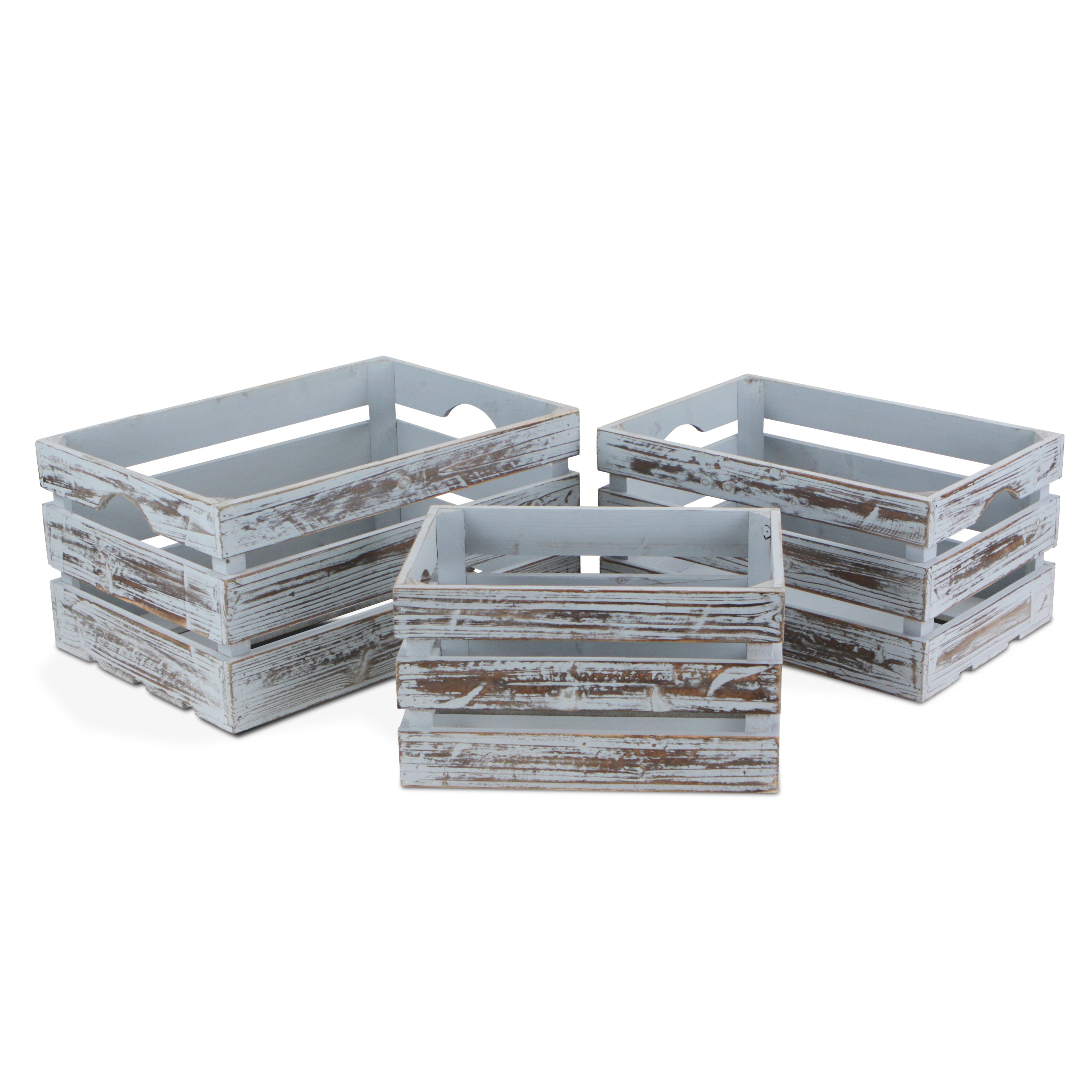 Isolde Set Of 3 Wooden Crates - Gray Wash