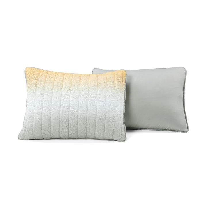 Full/Queen Yellow Orange Grey Lightweight Crinkle Fabric 3 Piece Quilt Set