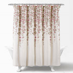 72-inch Tan Purple Grey Floral Flowers Shower Curtain