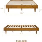 Full size Mid-Century Modern Platform Bed Frame in Light Wood Finish