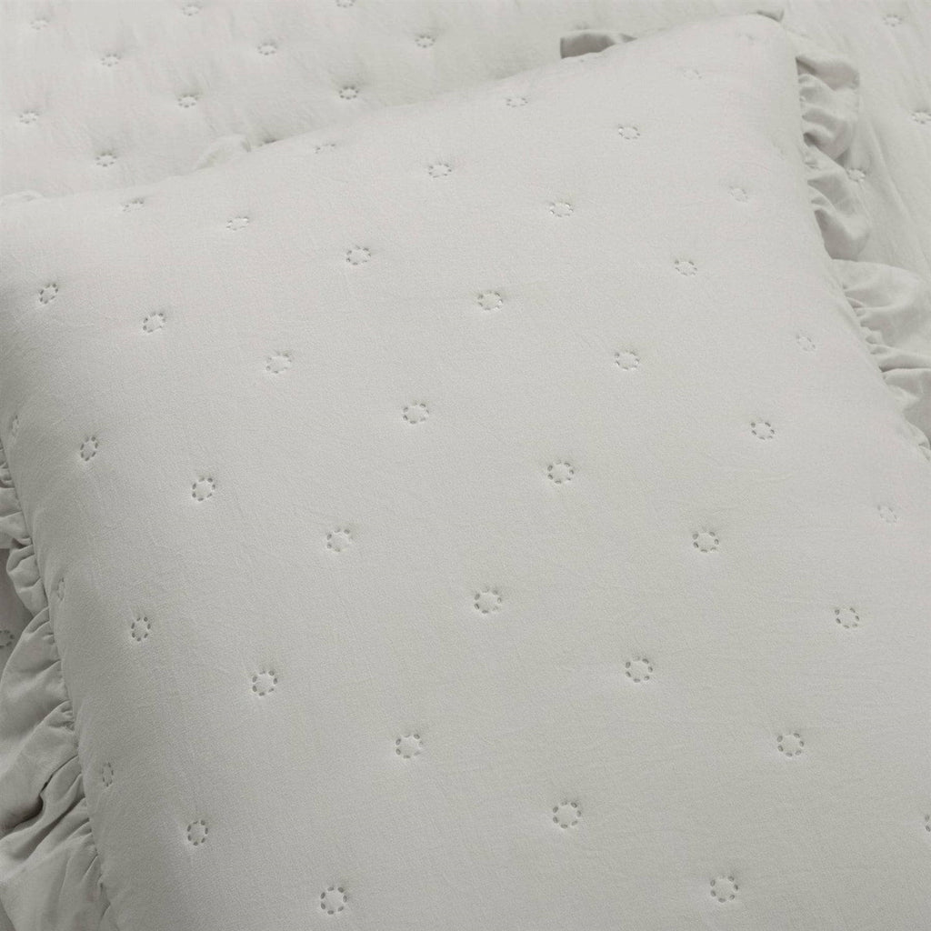 King Size Lightweight Grey Ruffle Reversible Oversized 3 Piece Quilt Set