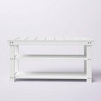 White Slatted Wood 2-Shelf Shoe Rack Storage Bench For Entryway or Closet