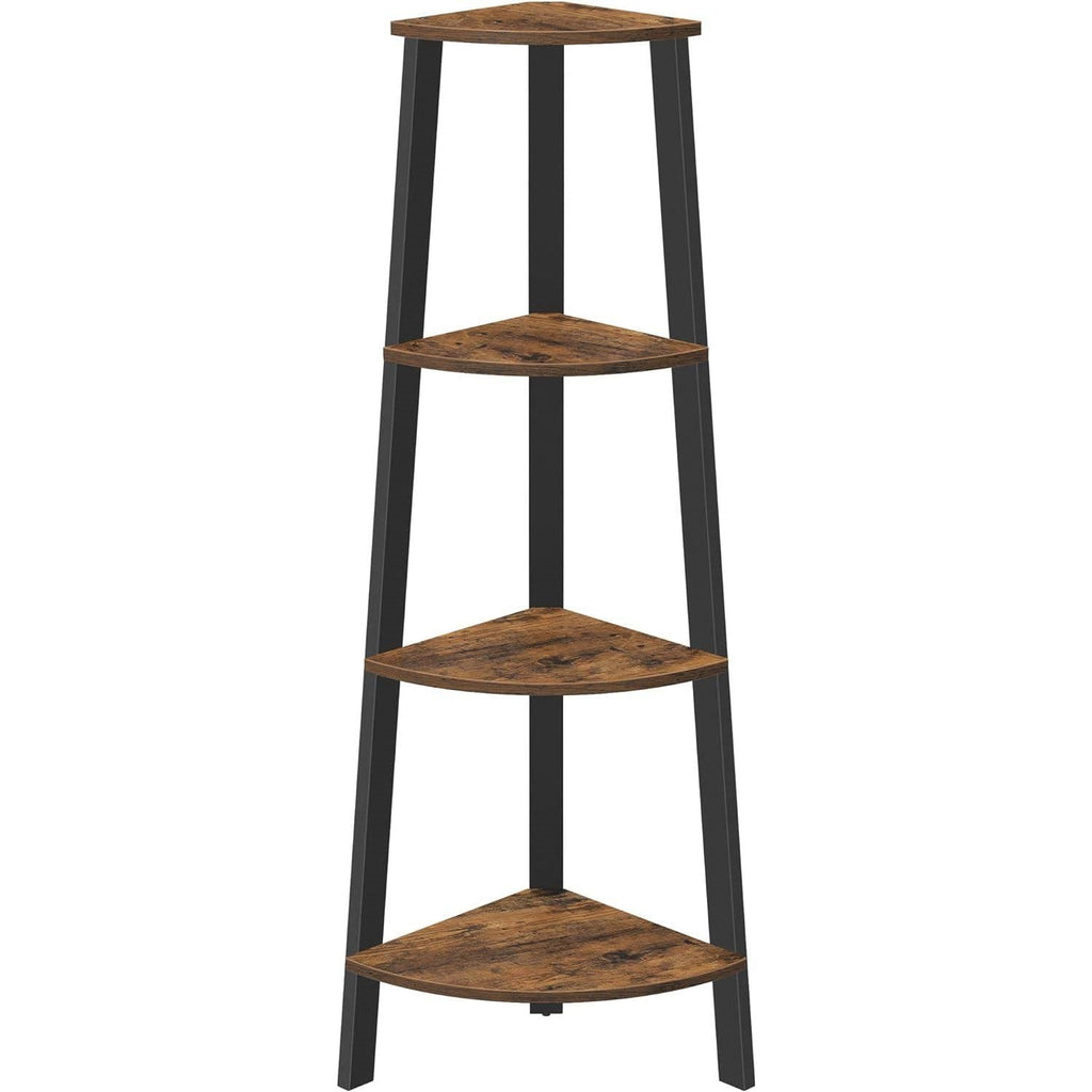 Narrow 3-Shelf Corner Shelving Unit Plant Stand Bookcase in Brown Black Wood
