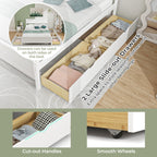 Full Size White Platform Bed Frame with 2 Storage Drawers