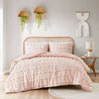 Full/Queen 3-Piece Pink Pompom Microfiber Comforter Set