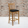 Flash Furniture 2 Pk. Hercules Series Vertical Slat Back Natural Wood Restaurant Barstool - Black Vinyl Seat