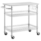 Kitchen Island Cart with Stainless Steel Top and 2 Bottom Storage Shelves