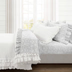 Queen size Grey Ruffle Floral Polyester 6 Piece Sheet Set