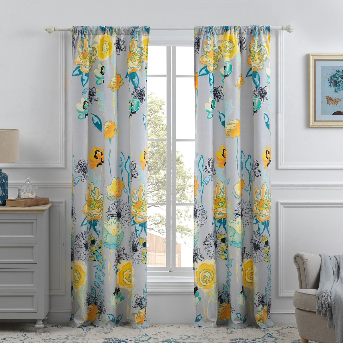 Watercolor Dreamgraywindowpanel Pair 84, Gray