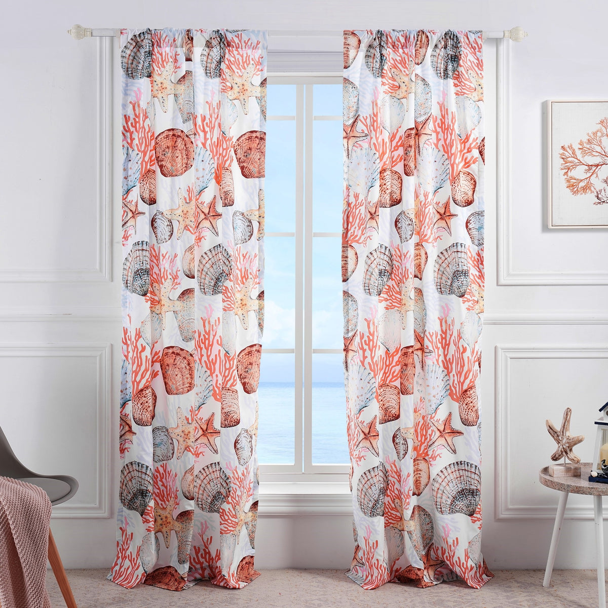 Beach Days Coral, Window Panel Pair