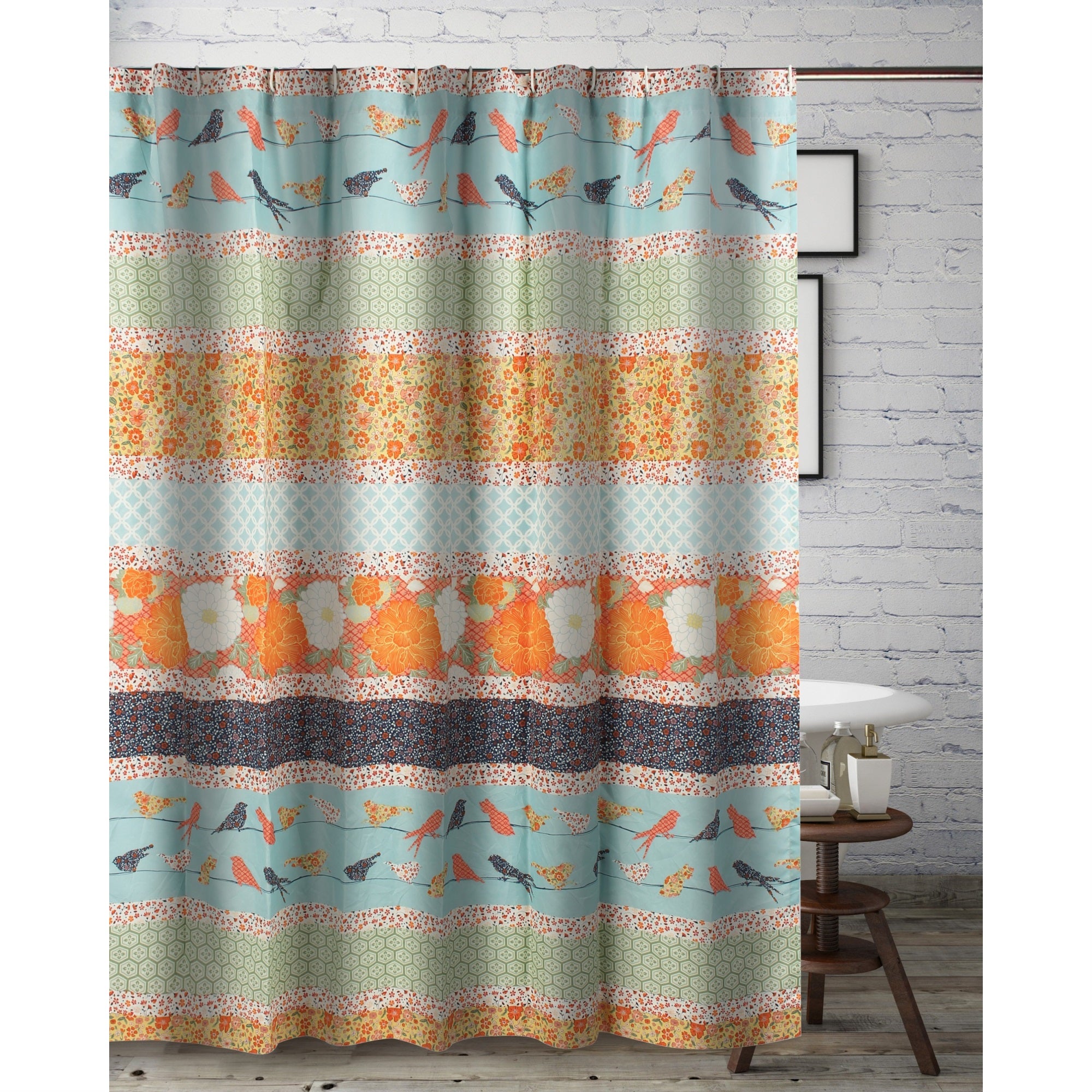 Carlie Calico Stripe Bath Shower Curtain