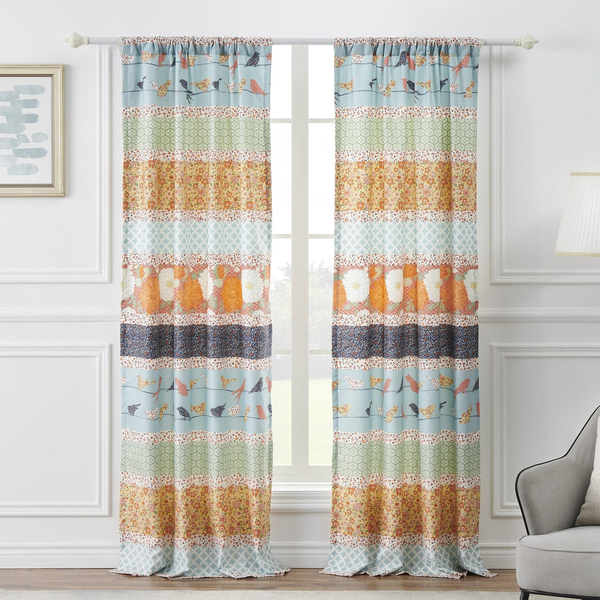 Carlie Calico Stripe Window Panel Pair