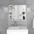 TUHOME Milan Medicine Cabinet, Six External Shelves Mirror, Three Internal Shelves, White, For Bathroom