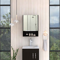 TUHOME Jaspe Mirror Cabinet, Mirror, Three Internal Shelves, One Open Shelf, Two-Door Cabinet, Black, For Bathroom