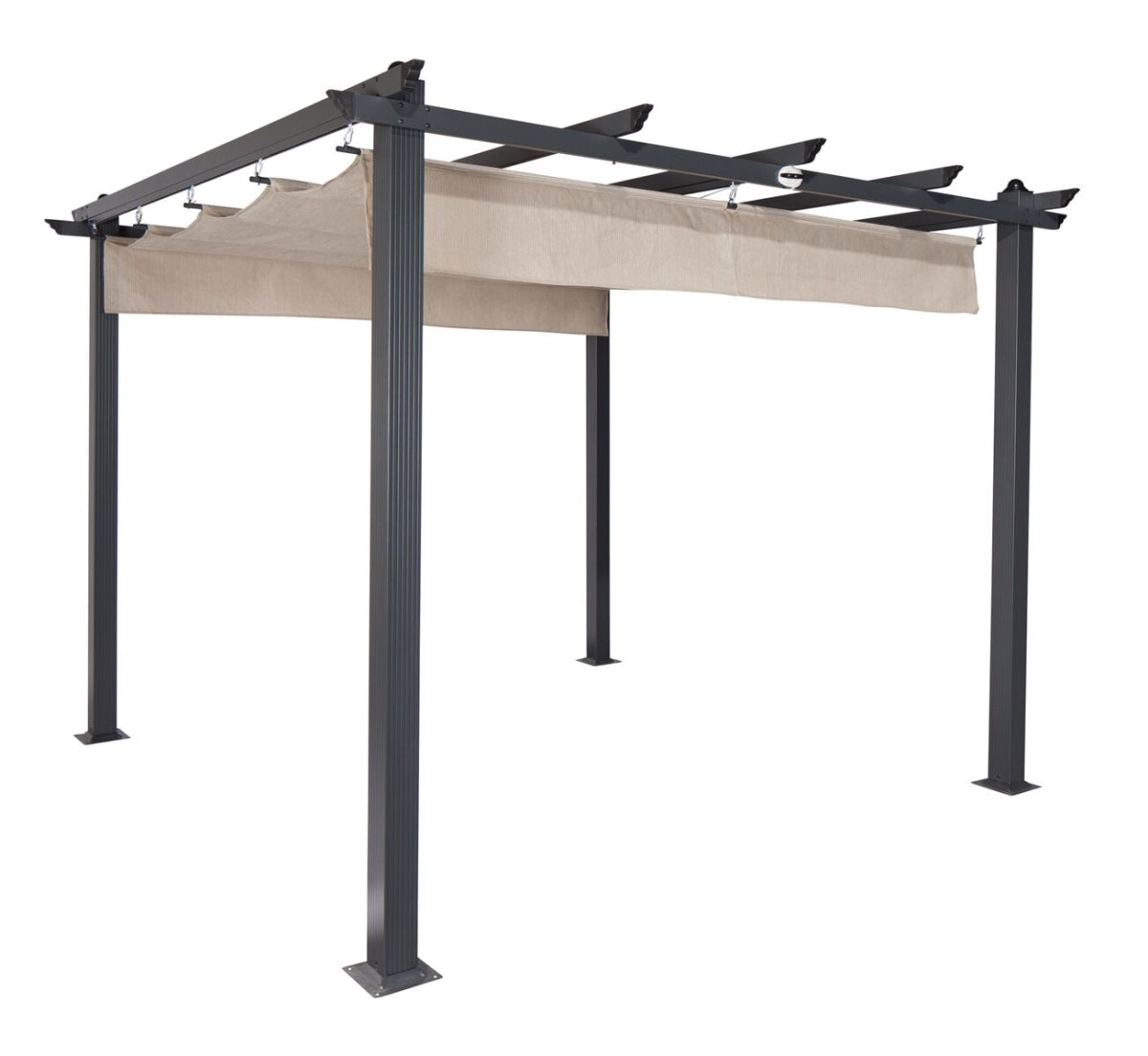 Coolaroo 454616 Aurora Pergola Design Gazebo With Retractable Canopy Shades  Smoke