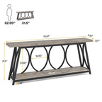 Industrial 70-inch Grey Wood Top Sofa Table with Heavy Duty Black Metal Frame