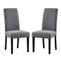 Set of 2 Modern Grey Fabric Upholstered Dining Chair with Black Wood Legs