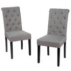 Set of 2 Grey Linen Button Tufted Dining Chair with Wood Legs