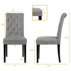 Set of 2 Grey Linen Button Tufted Dining Chair with Wood Legs