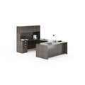 Boss Office Products 66 Inch Executive Ushape Desk With Box/Box/File Storage Pedestal And 4 Door Hutch, Driftwood