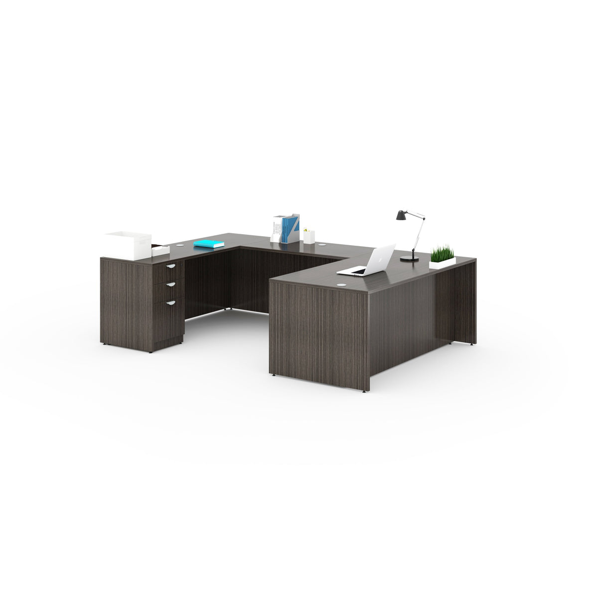Boss Office Products 71 Inch Executive Ushape Desk With Box/Box/File Storage Pedestal, Driftwood
