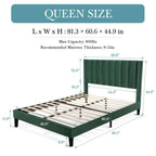 Queen size Modern Green Velvet Upholstered Platform Bed with Headboard