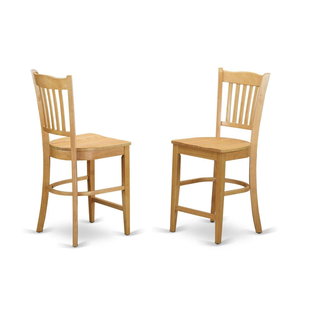 East West Furniture Groton Counter Height Stools-Slat Back Wood Seat Chairs, Set of 2, Oak