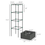 Grey Galvanized Open Bottom Raised Garden Bed Planter with Tomato Cage Trellis