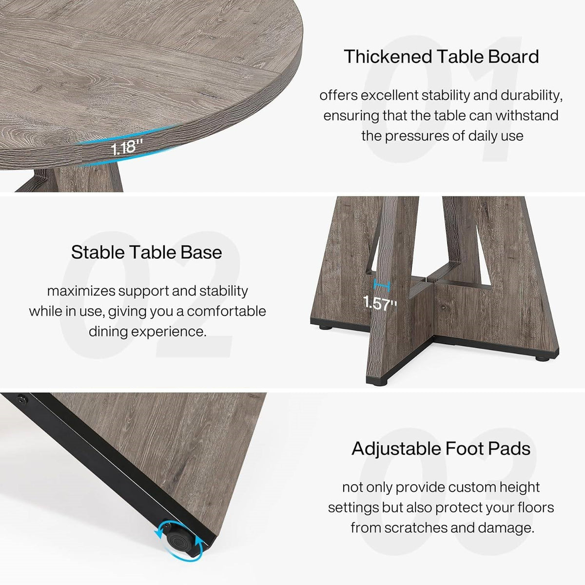 Modern Kitchen 4-Person Circular Dining Table in Grey Wood Finish