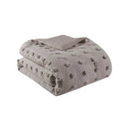 Full/Queen 3-Piece Grey Microfiber Comforter Set with Decorative Pompoms