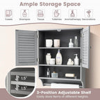 Grey Wall-Mounted Bathroom Medicine Cabinet with Louver Doors and Towel Bar