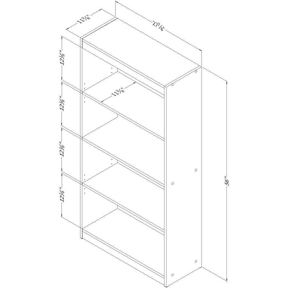 Modern Four Shelf Bookcase in Grey Oak Wood Finish