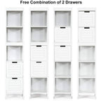 Bathroom Cabinet Tower with 2 Storage Drawers and 3 Shelves in White Wood Finish