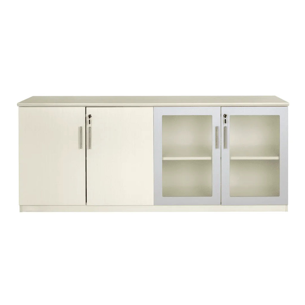 Low Wall Cabinet with Doors (Wood/Glass Door Combination), Textured Sea Salt
