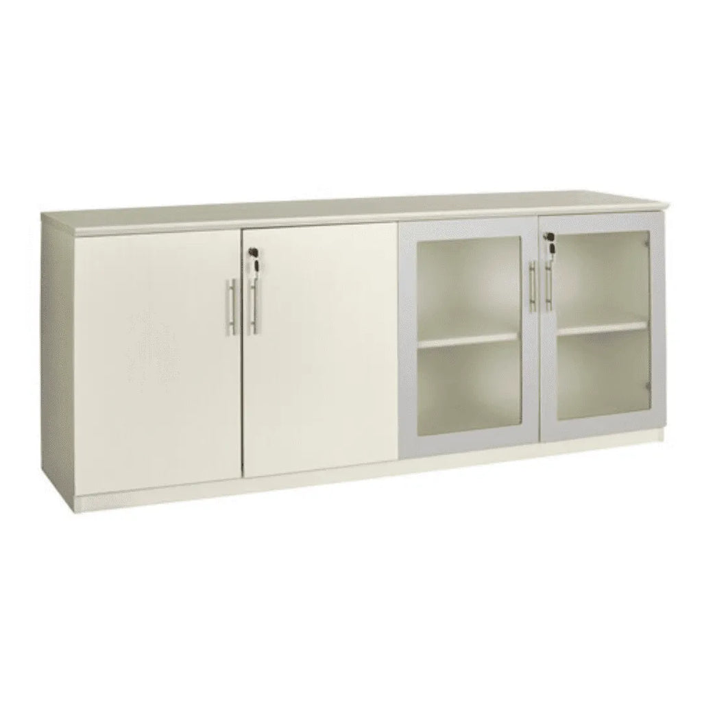 Low Wall Cabinet with Doors (Wood/Glass Door Combination), Textured Sea Salt