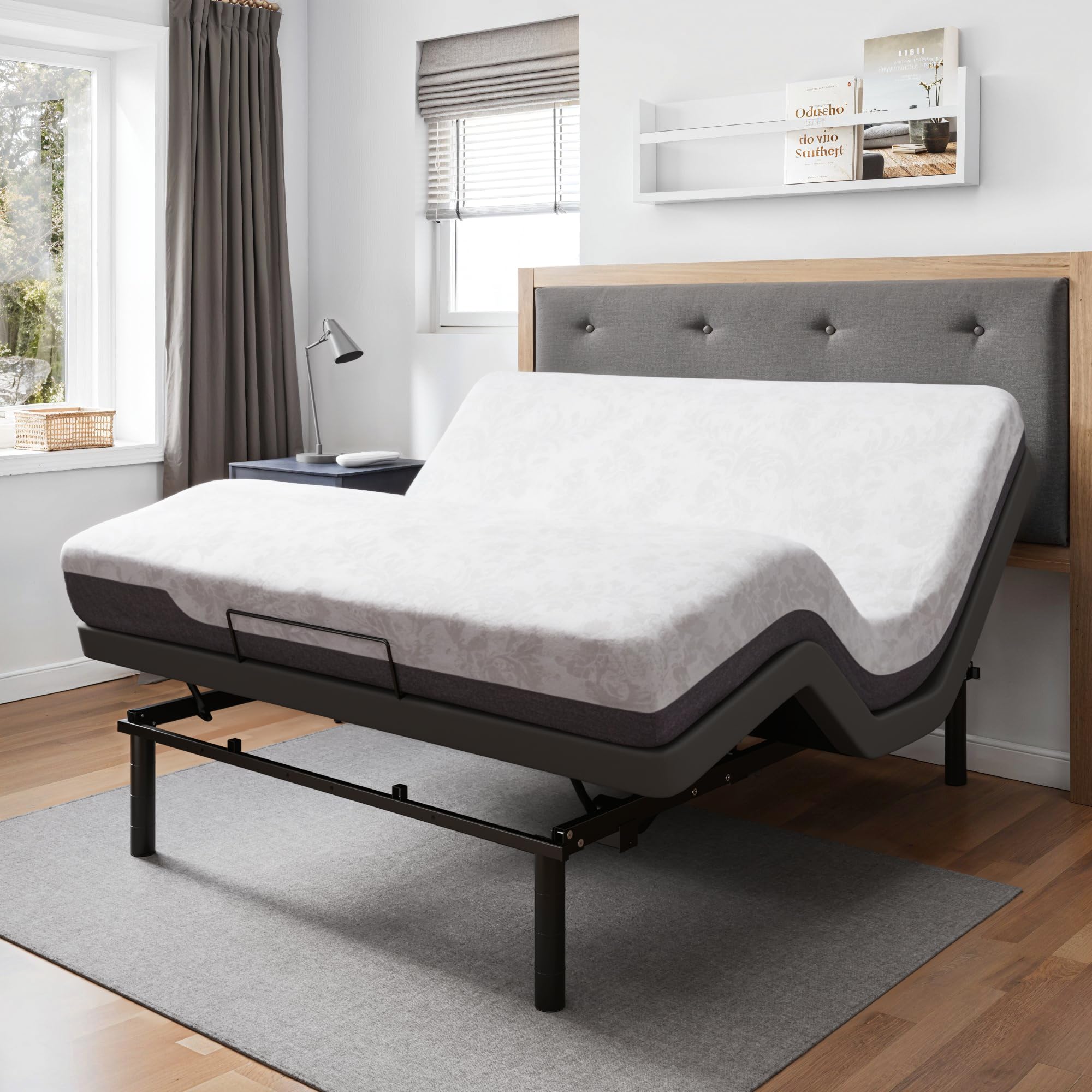 GOLDORO Ergonomic Queen Size Adjustable Bed Base with Adjustable Legs, Wireless Remote Control, Whisper Quiet Durable Motor