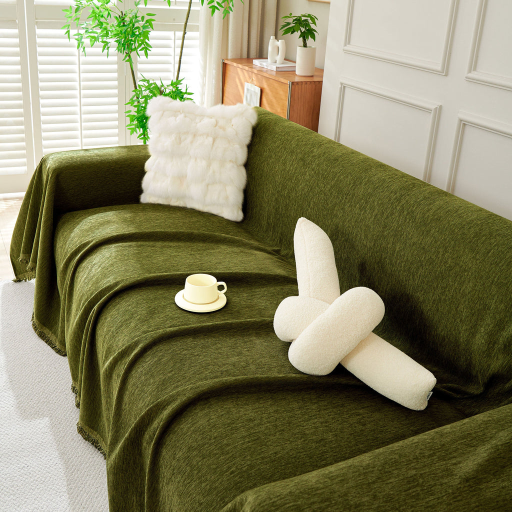 Solid Color Chenille Sofa Throw Blanket, Soft & Plush Decorative Couch Throw Cover