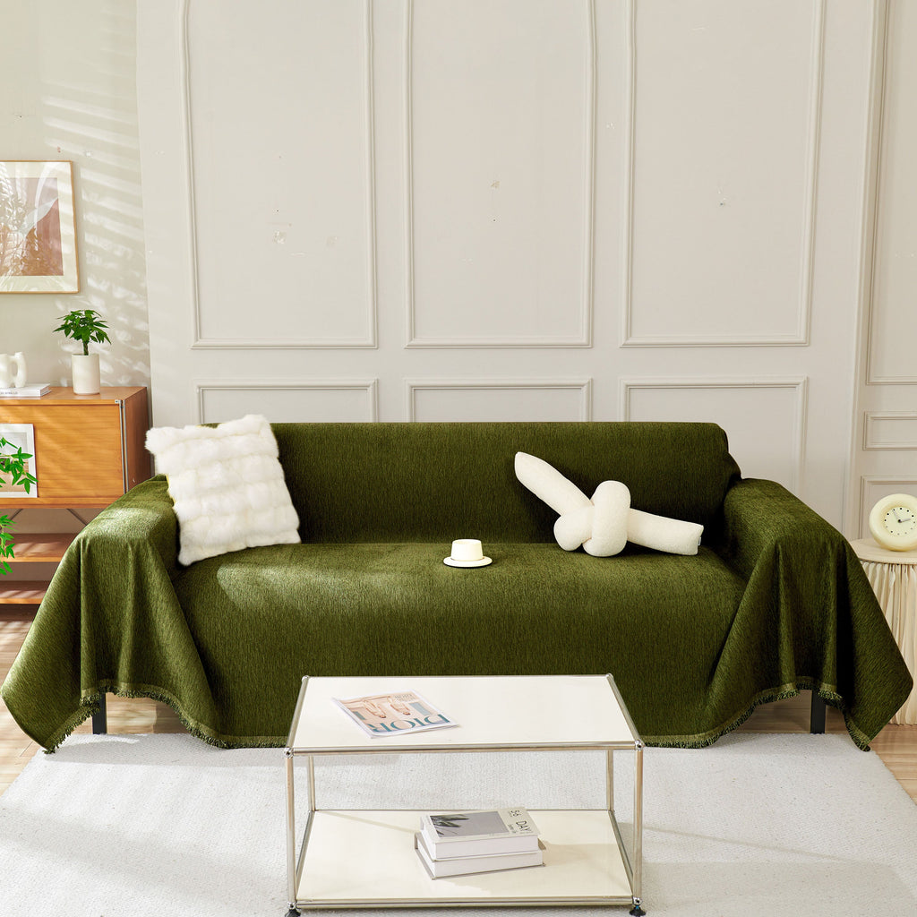 Solid Color Chenille Sofa Throw Blanket, Soft & Plush Decorative Couch Throw Cover
