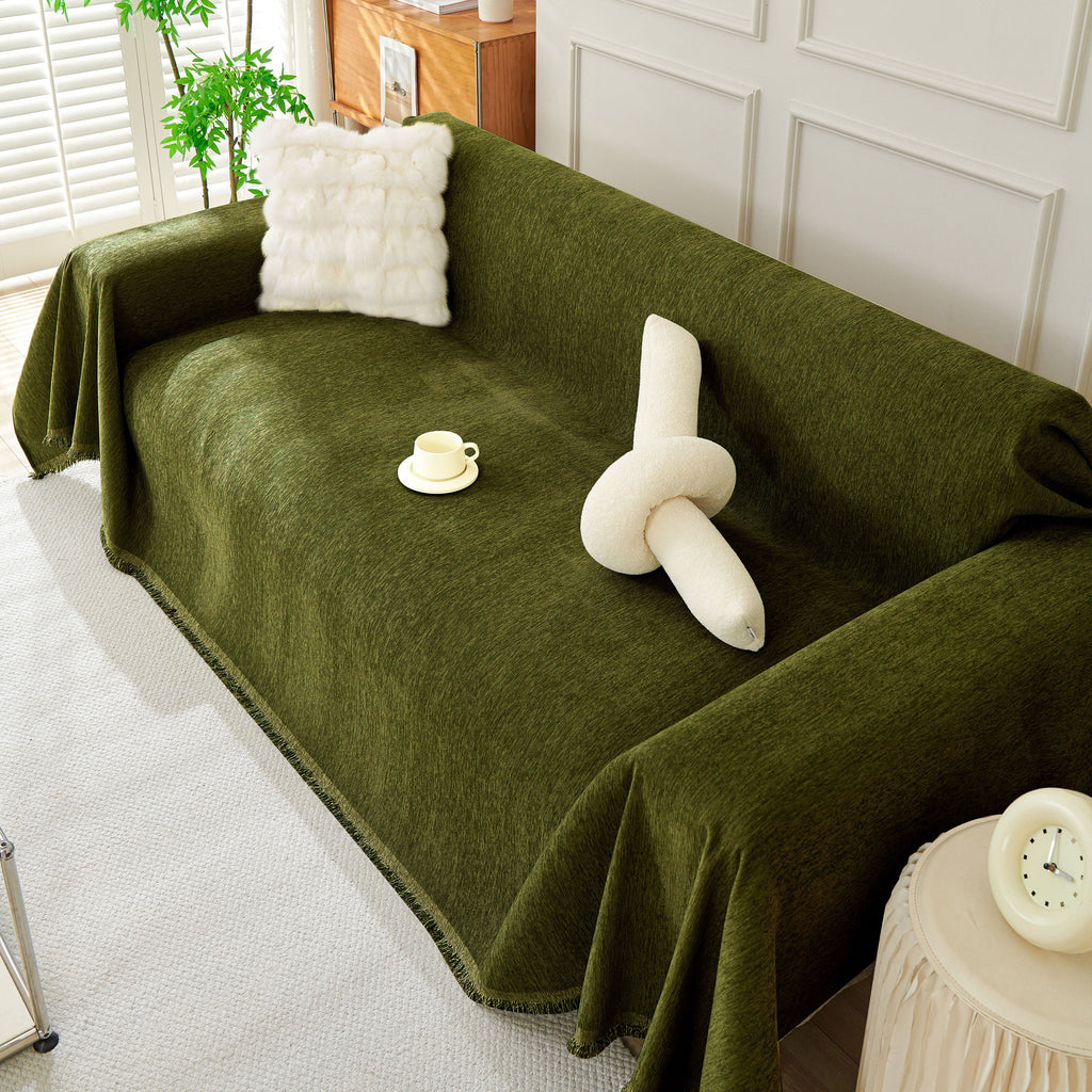 Solid Color Chenille Sofa Throw Blanket, Soft & Plush Decorative Couch Throw Cover