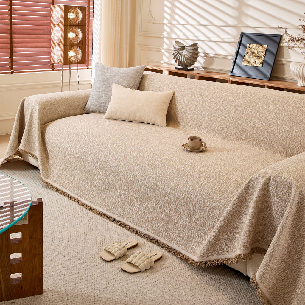 Linen-Look Textured Couch Throw Cover, Breathable Sofa Blanket & Furniture Protector