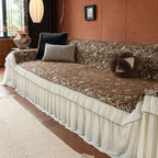 French Country Floral Sofa Cover with Chiffon Ruffle Skirt, Vintage Sofa Throw Cover