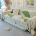 Cozy Couch Throw Blanket with Tassels, Jacquard Leaf Pattern Furniture Protector