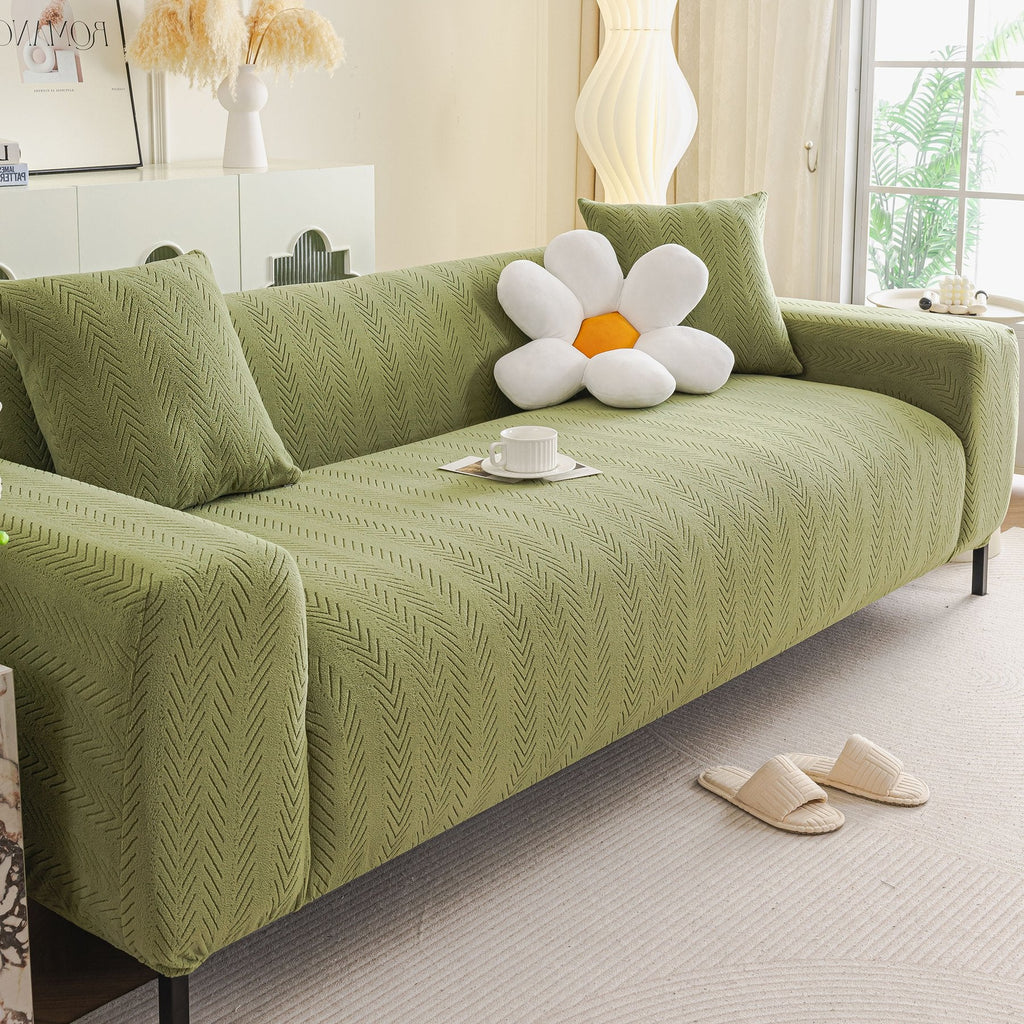 High Stretch Herringbone Textured Slipcover for Standard & L-Shaped Sectional Couches