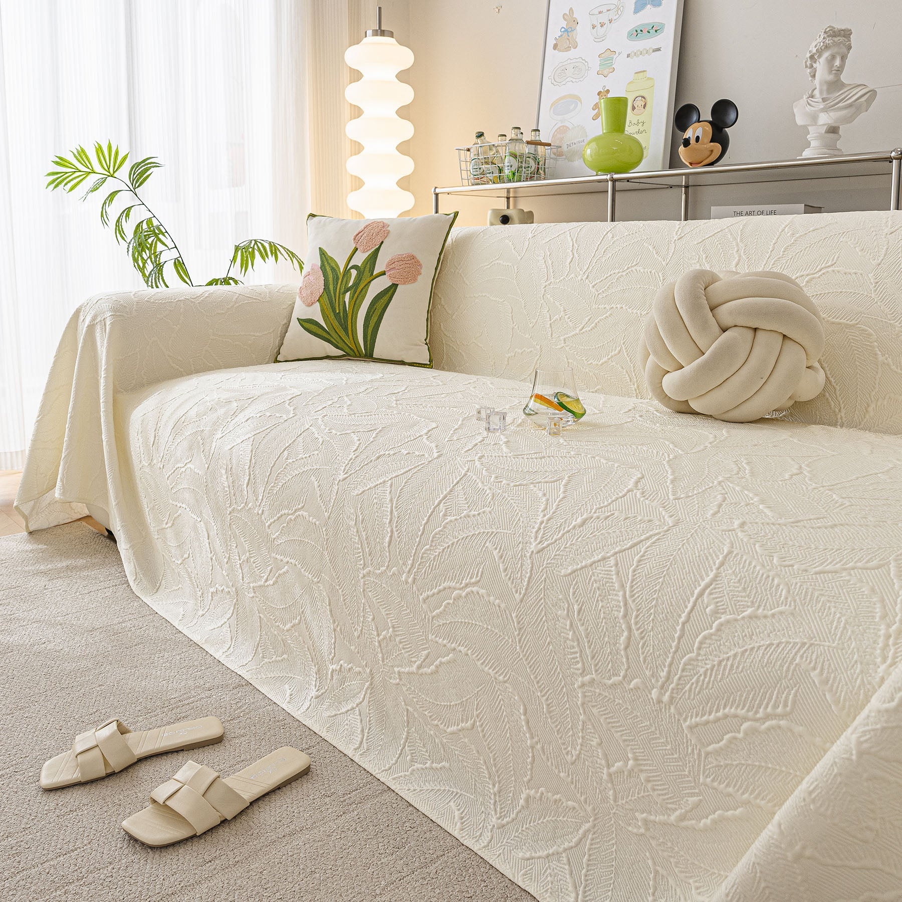 Durable Cooling Couch Cover for Dogs Textured Chic Leaf Summer Throw Cover Blanket